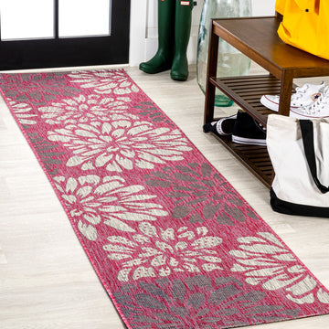 Zinnia Modern Floral Textured Weave Indoor/outdoor Runner Rug